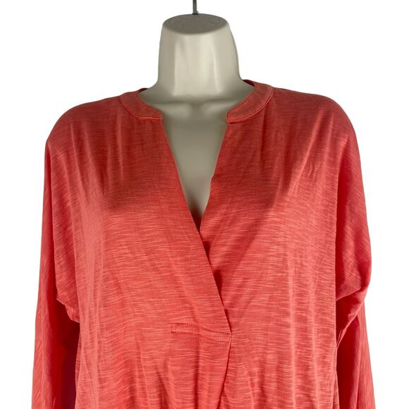 Sunday in Brooklyn 3/4 Sleeve Tie Front Hem Top Hi Lo Coral Orange Size XS - Picture 2 of 8